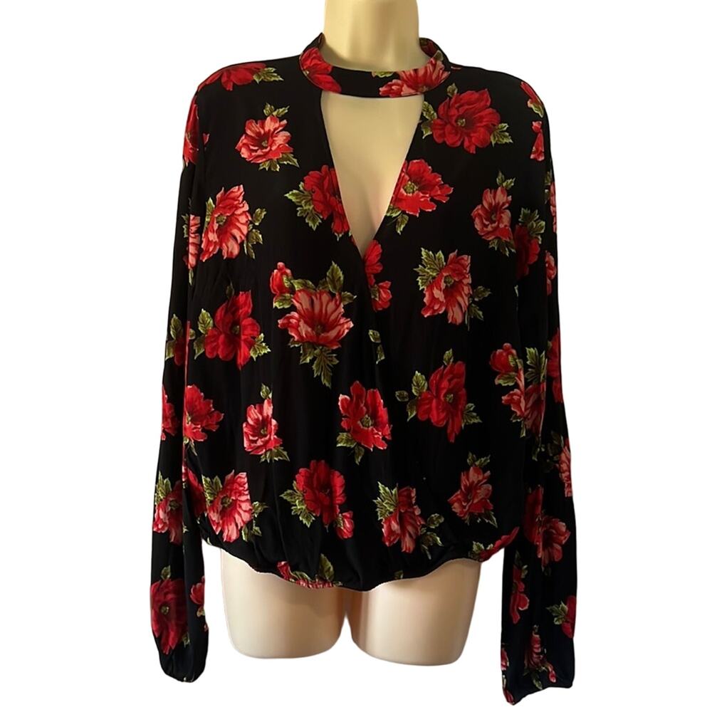 Forever 21+ Size 0X Black & Red Floral Print Blouse NWT Cottagecore